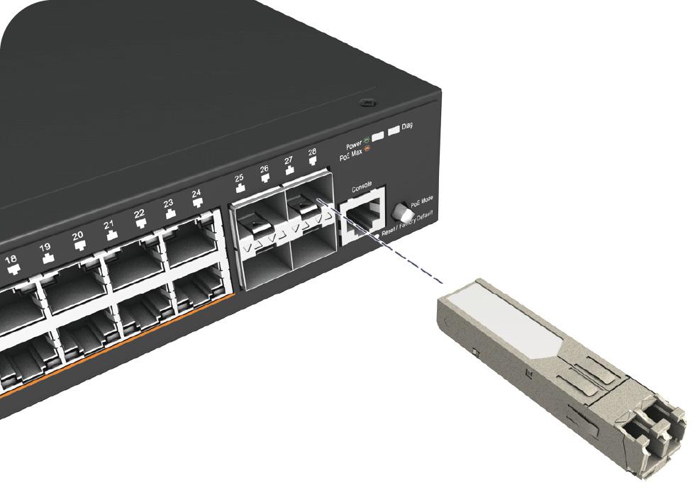 Chapter 5 Port Connections How to Connect to Twisted-Pair Copper Ports Figure 0: Inserting an SFP/SFP+ Transceiver into a Slot SFP Transceiver SFP Slot Note: To remove a transceiver: First disconnect