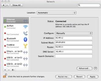 From the System Preferences, click the Network icon and select the Ethernet connection. 2.