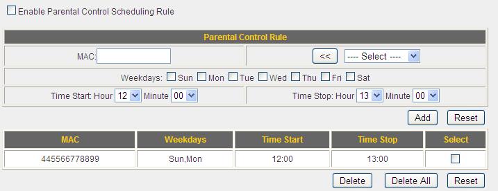 3 9 Parental Control You can control when your child is able to access the Internet under Parental Control. To enable the parental control function, check Enable Parental Control.