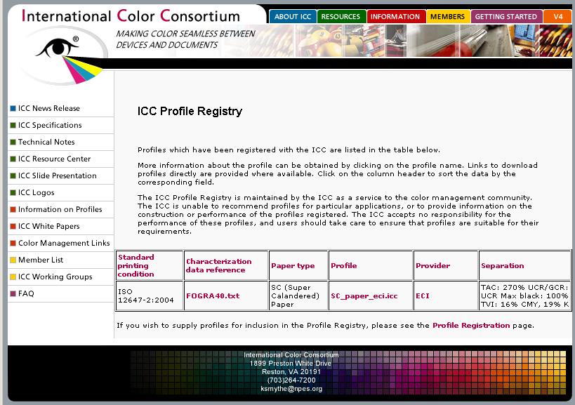 Profile registry - manual selection Users know the reference printing condition and
