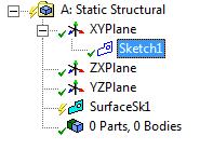 Create a Surface from the Sketch Next, we need to tell ANSYS what type of geometry we are modeling. For this problem, we will create a surface and give it a thickness.