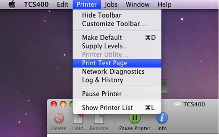 Print a test page from Mac OS X 10.