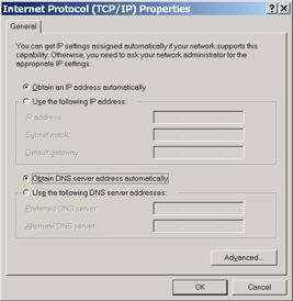Step 5. Select both the Obtain IP address automatically and Obtain DNS server address automatically,options and then click OK. Continue clicking on the OK button to complete the PC configuration.