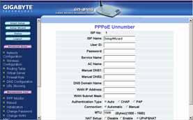 WAN Configuration Tab - PPPoE Unnumber GN-B41G Wireless Broadband Router PPPoE Unnumbered is a PPPoE service provided by an ISP.