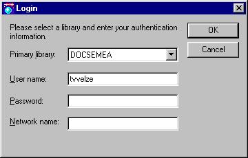 2-2 To use PowerDOCS After you select your launch method, the Login screen appears, as shown in the following figure. You must enter the following information: PrimaryLibrary: DOCSEMEA.