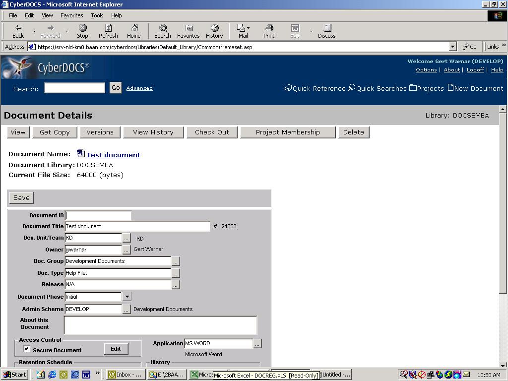 To use CyberDOCS 3-5 The Document Details page appears, which