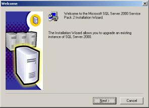 Installing MS SQL Service Pack 2 After installing MQ-SQL Server 2000, you must now install the MS-SQL Service Pack 2. 1.