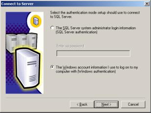 Click Next. MS SQL Service Pack 2 Installation - Connect to Server 8.