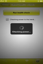 Hand health check Selecting Hand health check from the Settings menu brings up the option to run a