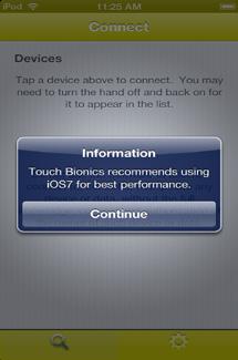 Note: Touch Bionics recommends using the latest Apple ios for best