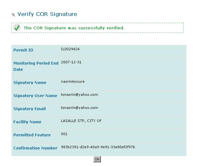 3.4.6.5. Verifying the COR Public Signature The Verify COR Signature function re-signs the COR being viewed using the NetDMR Signing certificate.