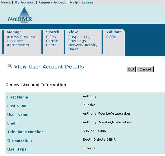Figure 3-12: View User Account Details Page This page