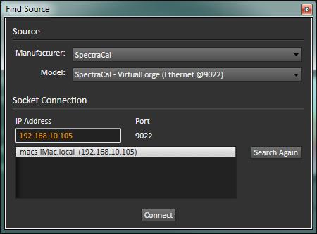 Either select the desired VirtualForge IP address from the bottom search box or type in the VirtualForge IP address, from the VirtualForge About page, then click