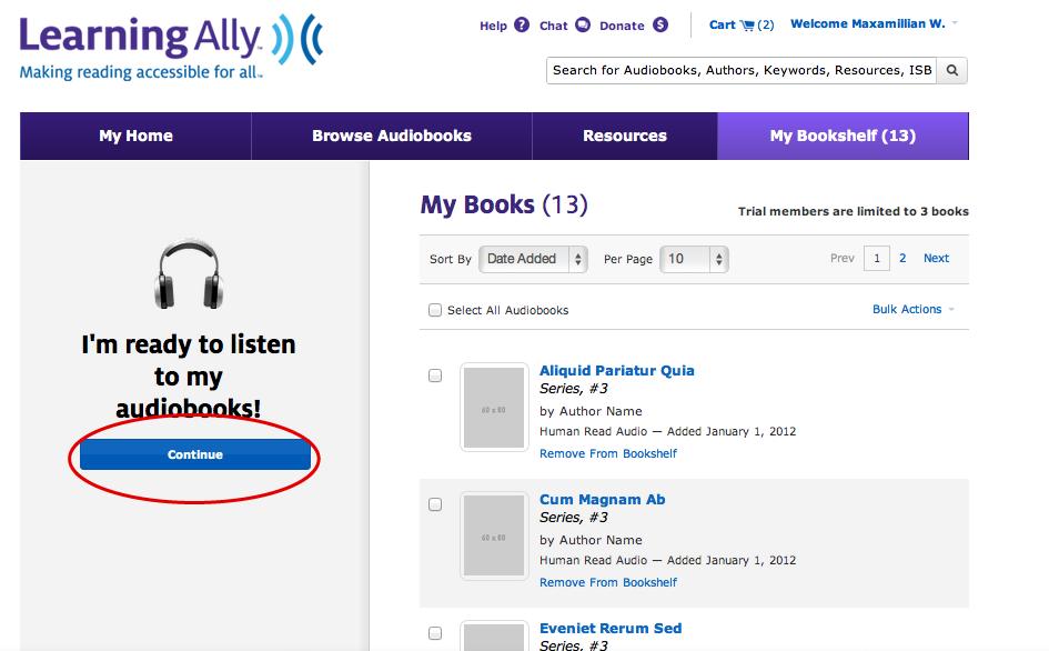 2. From the menu on the left, choose to Access Audiobooks 2.