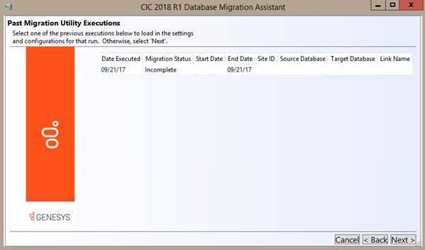 If this time isn t your first time running CIC Database Migration Assistant for Dialer, the Past Migration Utility Executions dialog box appears.