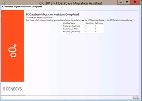 The CIC Database Migration Assistant Completed dialog box appears.