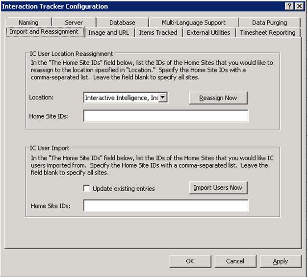 62 Prepare the CIC 3.0 and CIC 2015 R1 or later databases (Oracle) 4. On the Import and Reassignment tab, in the CIC User Import section, select the Update existing entries check box.