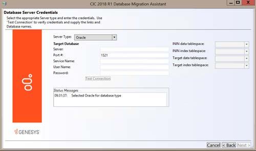 Chapter 9: Migrate the CIC 3.0 Database 75 For Oracle: Specify the Oracle information for the CIC 4.02015 R1 or later database. Server Credential Server Description Type the name of the CIC 4.