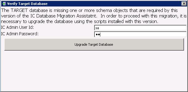 x, enter credentials for the source database, and then click Upgrade Source Database. b.