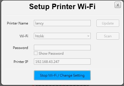 3. Please enter the printer name and then press SCAN to scroll down the menu for obtaining the exact Wireless Access Point related information.