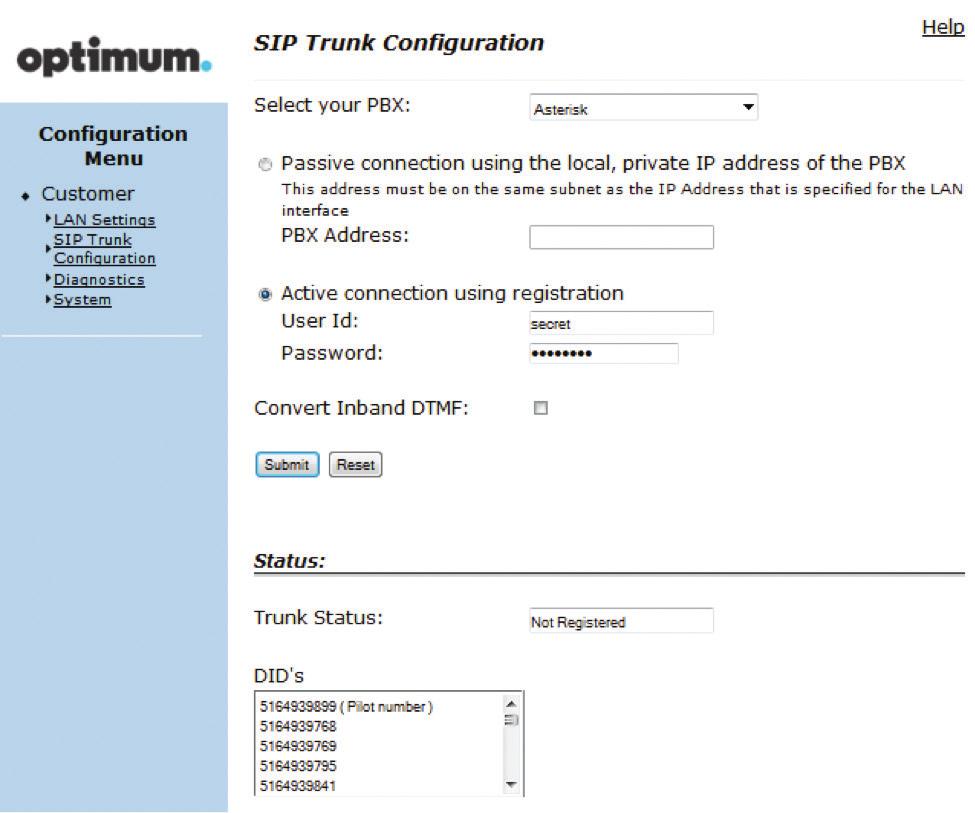 Digium IP PBX Step 3: Click on the SIP Trunk Configuration Link 1. Select your IP PBX make and model from the drop-down menu. 2.