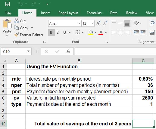 Excel 2016 Intermediate Page 102 Excel 2016 Financial Functions FV Function Open a workbook called Functions - FV. This workbook contains data relating to the following scenario.