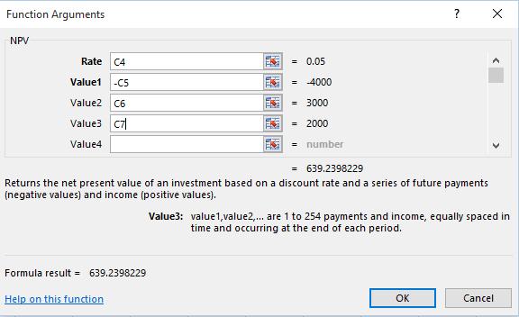 Excel 2016 Intermediate Page 110 Click on the Value 1 section of the dialog box, and then click on cell C5, NOTE: As this is an upfront, initial pay out, prefix this amount with a minus (-) sign.