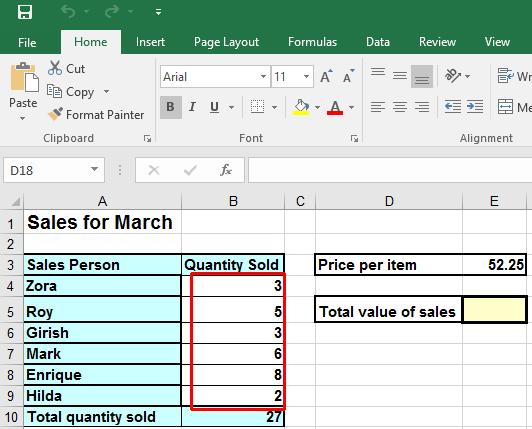 Excel 2016 Intermediate Page 147 Excel 2016 Named Ranges Naming cell ranges Open a file called Named Ranges 01. We are going to give a name to the Quantity Sold range.