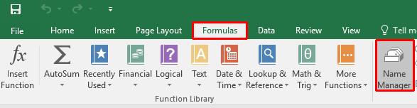 Click on a Formulas tab and within the Defined Names group, click on the Name Manager button.