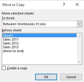 Excel 2016 Intermediate Page 167 Click on the down arrow in the To book section of the dialog