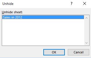 is selected. Click on the OK button and the Sales in 2012 worksheet is displayed once more.