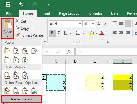 Excel 2016 Intermediate Page 198 Using Paste Special to subtract ranges To see the effect of Subtract operations, click on the Subtract worksheet tab. Select the range C3:C5.