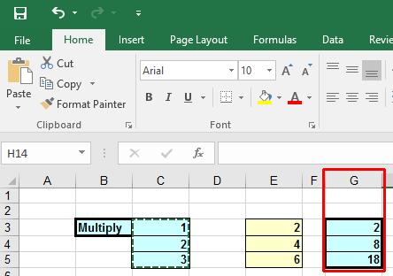 Excel 2016 Intermediate Page 201 Click on the OK button. The value in cell C3 (i.e. 1) is used to multiply the original contents of cell G3 (i.e. 2). So the result displayed in cell G3 is 2*1=2.