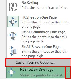 Excel 2016 Intermediate Page 213 You can also customize how many pages you would want the data to fit on. To do this click on the Custom Scaling Options button.