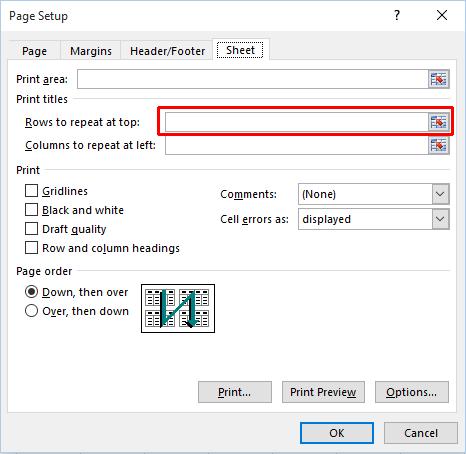 Excel 2016 Intermediate Page 219 Click within the top row on the worksheet and your dialog box will look like