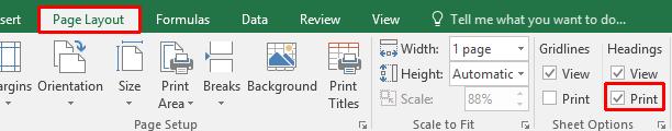 Excel 2016 Intermediate Page 221 Press Ctrl+F2 to view the worksheet in Print Preview view. As you can see the row and column heading are displayed, and would print like this.