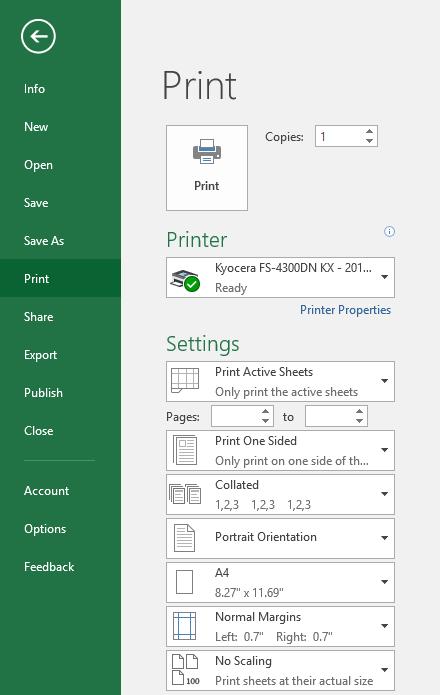 Excel 2016 Intermediate Page 222 Setting the number of copies to print Within the
