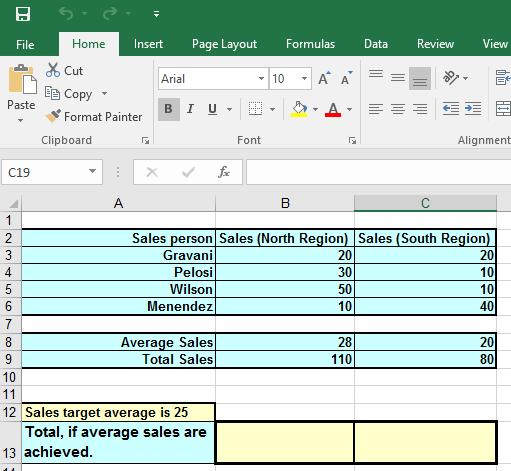 Excel 2016 Intermediate Page 23 This workbook contains sales results for the North and South regions, along with total and average sales results for the two regions.