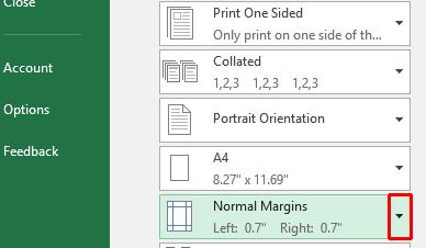Excel 2016 Intermediate Page 230 Select the required margin sizes.