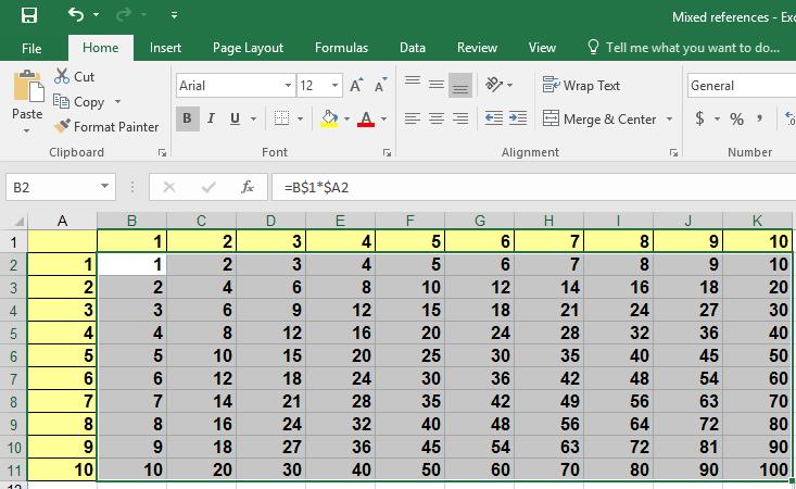 Excel 2016 Intermediate Page 28 As you can see you now have a multiplication table, just like the ones you used