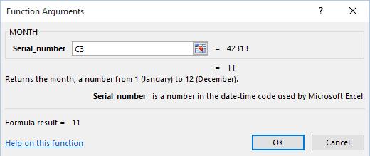 Click on the OK button and the current month will be displayed within cell, C6.