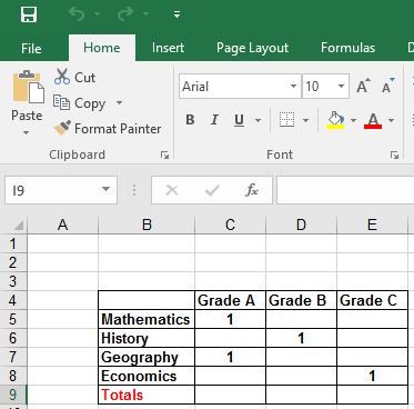 Excel 2016 Intermediate Page 61 Excel 2016 Statistical Functions COUNT Function Open a workbook called Functions - Count. This sheet contains examination results and grades. Click on cell C9.