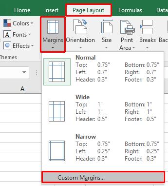Click on the Page Layout tab, and from within the Page Setup group, click on the Margins icon.
