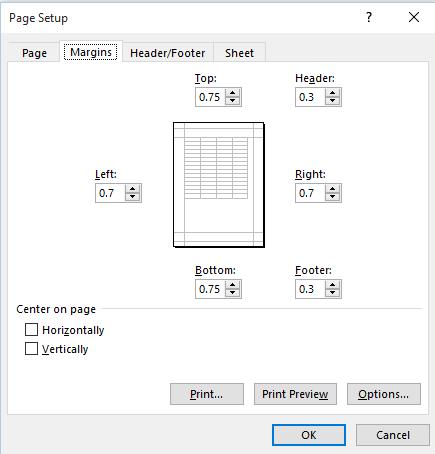 Excel 2016 Intermediate Page 9 TIP: You can also use this dialog box to set Header and Footer values, as well as options to