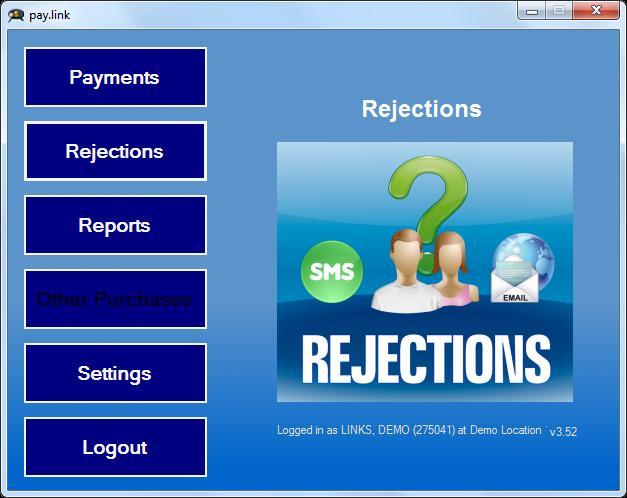 Rejections The rejections window of the Direct Debit Module has two main functions.