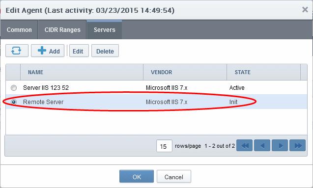 Add Web Server - Table of Parameters administrator for logging-into the server.
