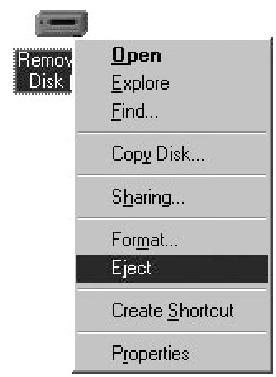 Transferring Files For MAC users (B) Windows 2000/Me (B) 1. Click Unplug or Eject Hardware ( )icon in the taskbar. 2. Select Stop USB Mass Storage Device from the menu (Windows 2000).