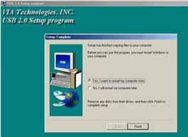 Insert the Driver CD into the CD-ROM drive and execute the setup program by double clicking on the setup.exe file. (the path is \USB\USB2.0-VIA). 3. Select Install USB 2.0 Driver and press Next. 4.