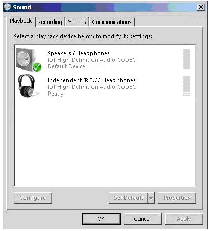 6. In Windows Sound control panel, make sure the MedRx Audio Device is not set as default.