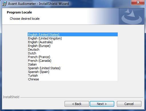 This screen sets the language and location choice. Make a selection and click Next. 6.